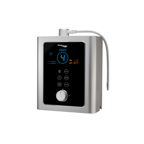 Prime Water RV Series — six-button touch panel with silver flow-control knob — silver variant