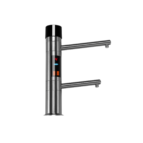 Prime Water dedicated alkaline-water faucet — brushed stainless, twin spouts, digital pH display